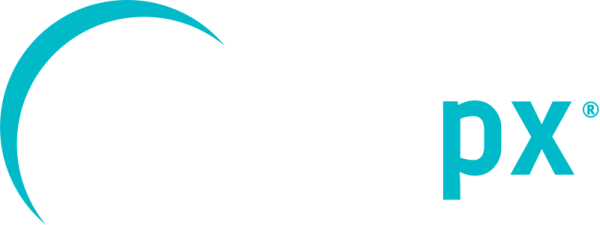 White and teal DealerPX logo